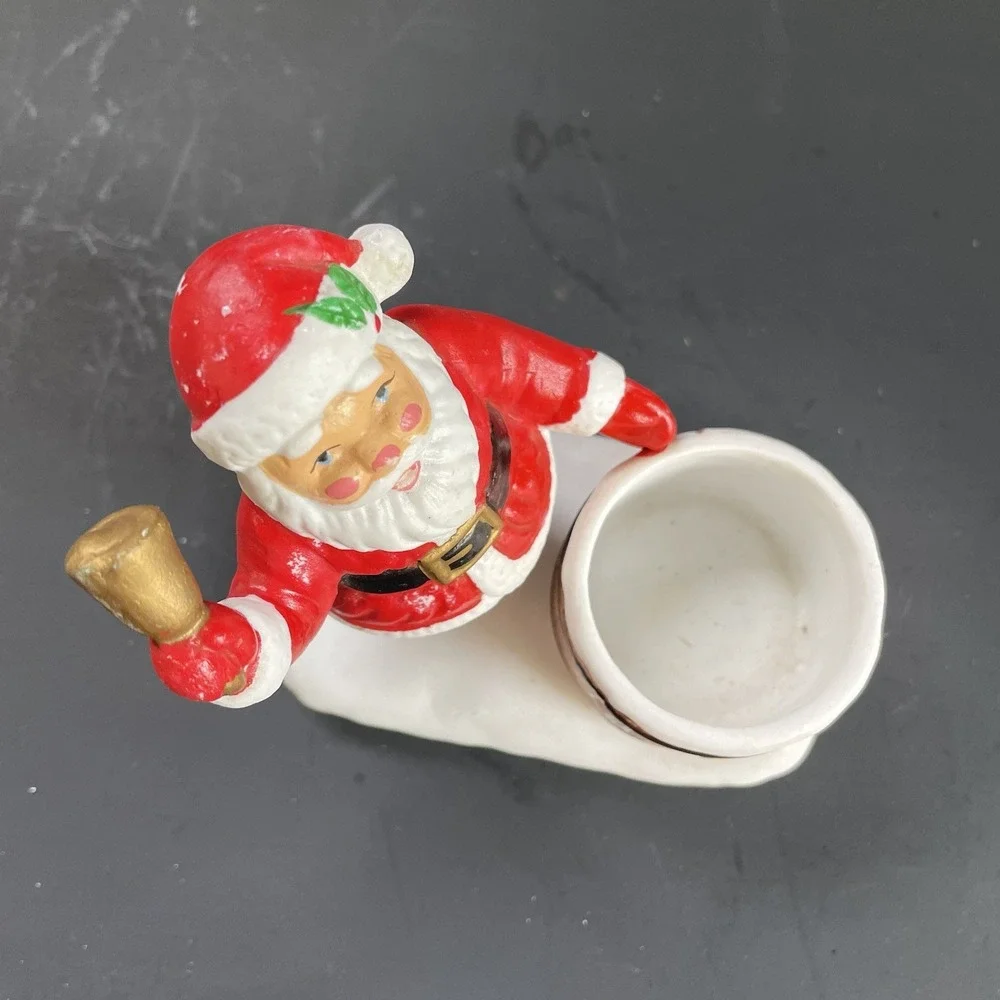 Vintage Santa Ringing Bell Tea Light Candle Toothpick‎ Holder Hand Painted